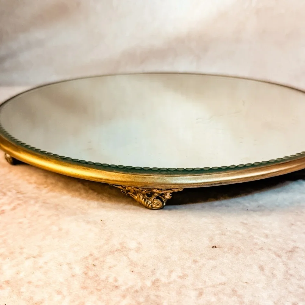 Antique French Gilt Beveled Mirror Tray Medium Size